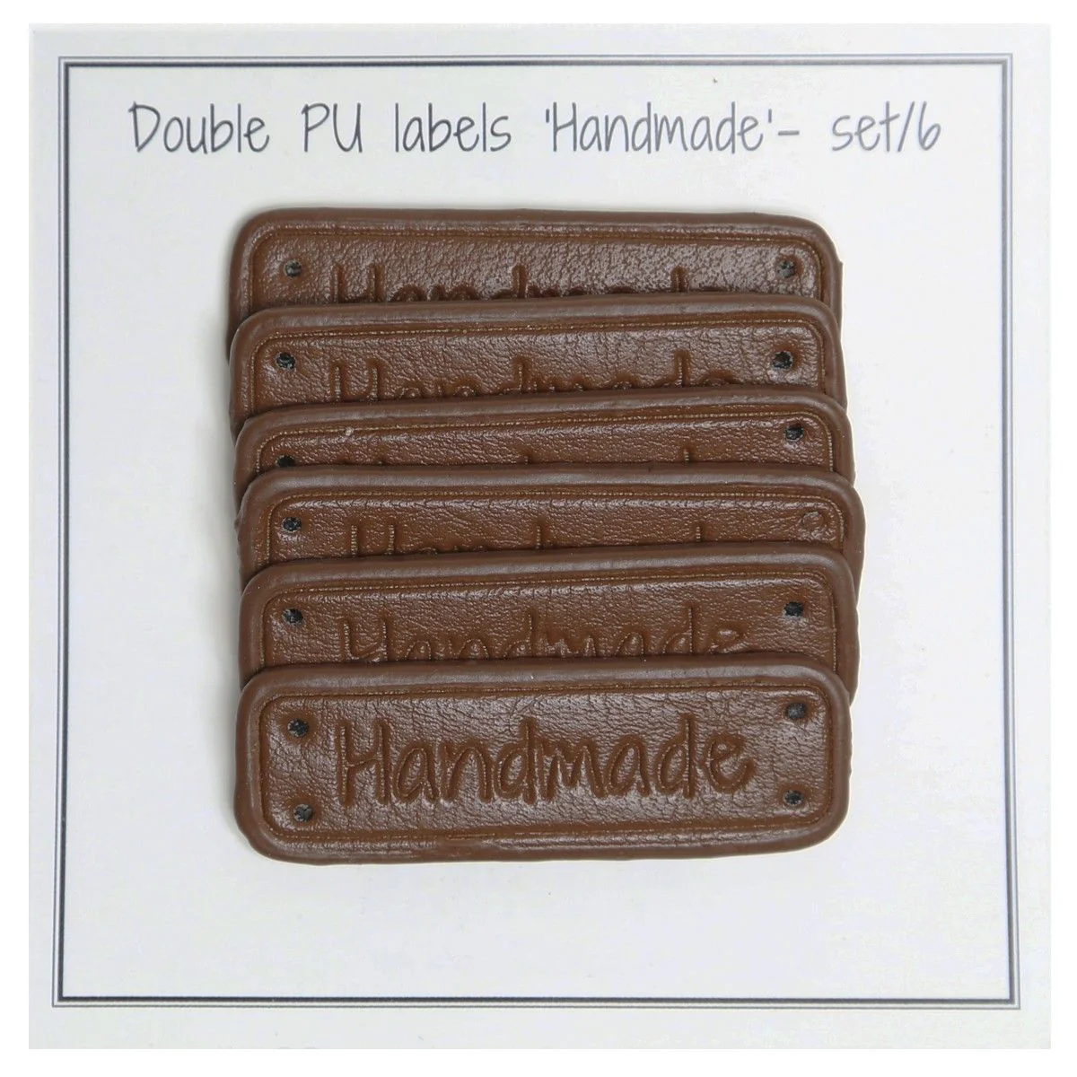 PU skinn merke med teksten "Handmade" 5 x 1,5 cm